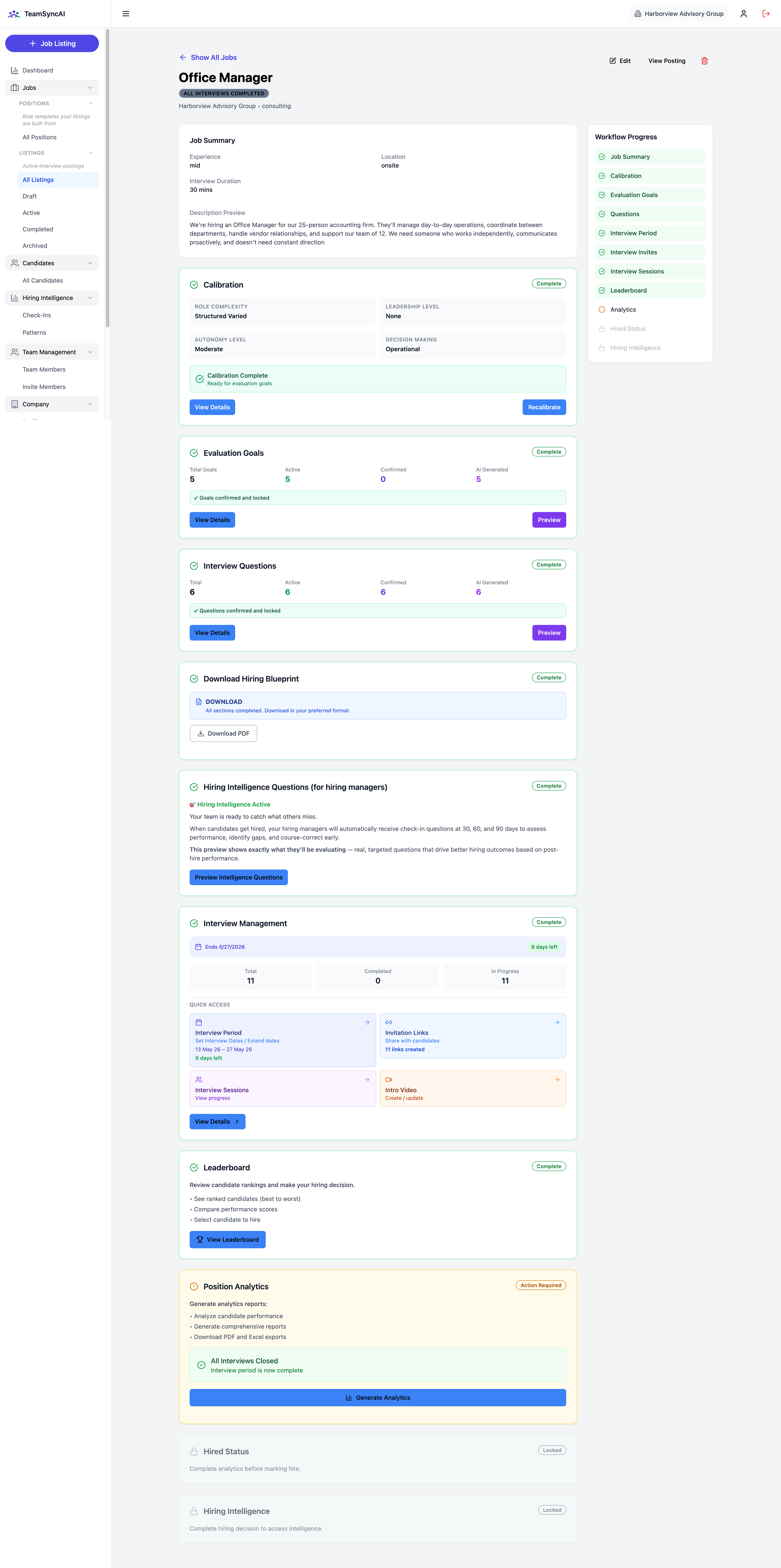 TeamSyncAI Hiring Blueprint overview screen showing the complete downloadable hiring kit for a role